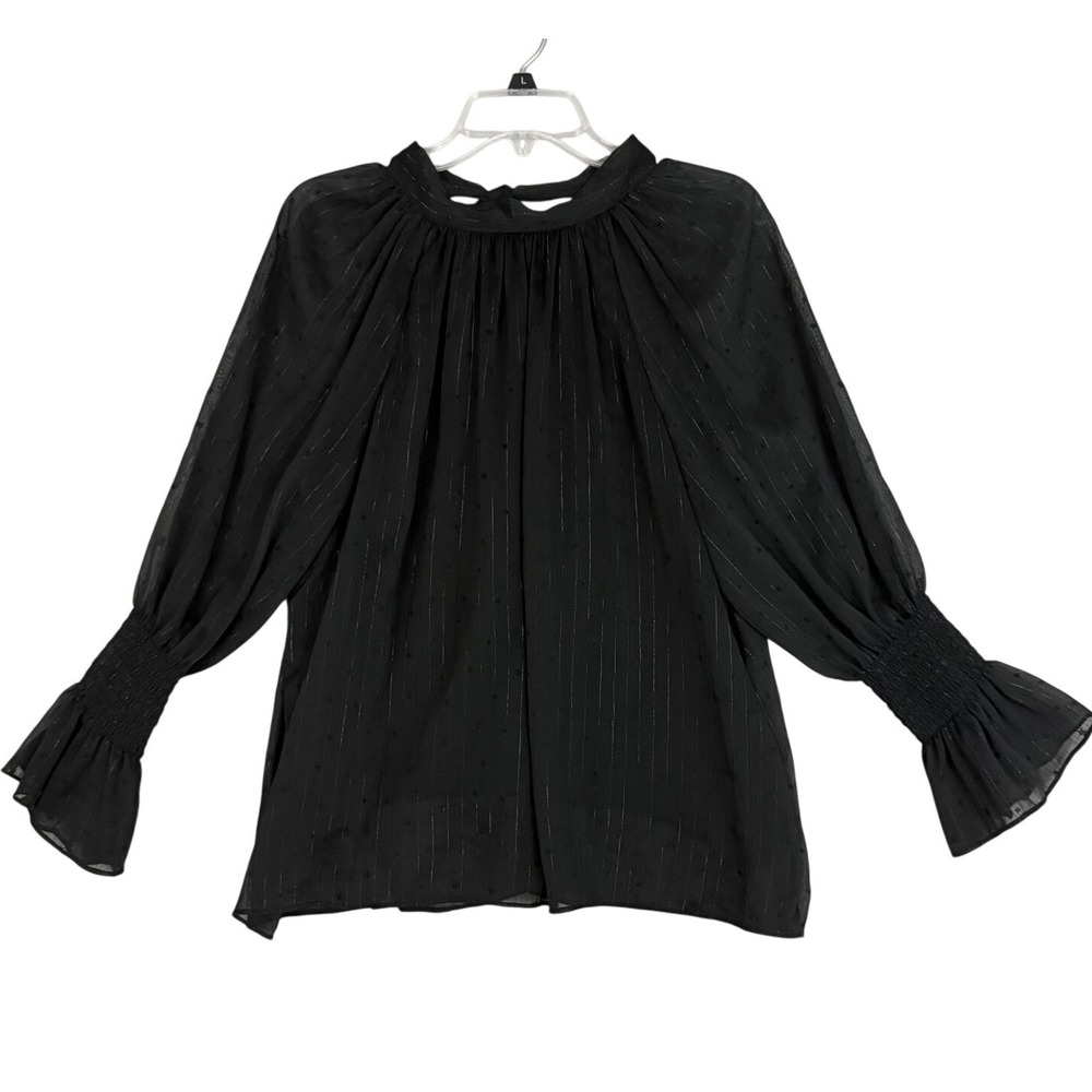 Anthropologie Mustard Seed Blouse Women Medium Black Metallic Pinstripe Tie Back